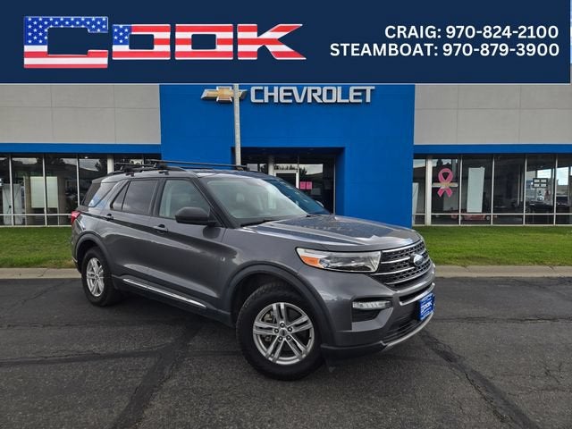 2021 Ford Explorer XLT in Grey — front three-quarter view