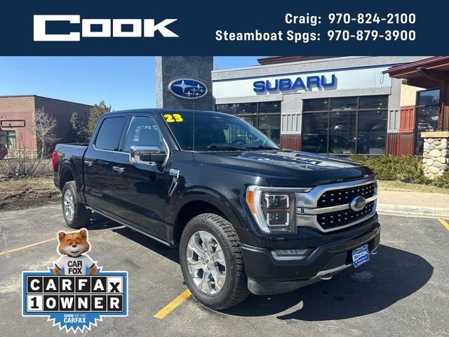 2023 Ford F-150 Platinum in Black — front three-quarter view