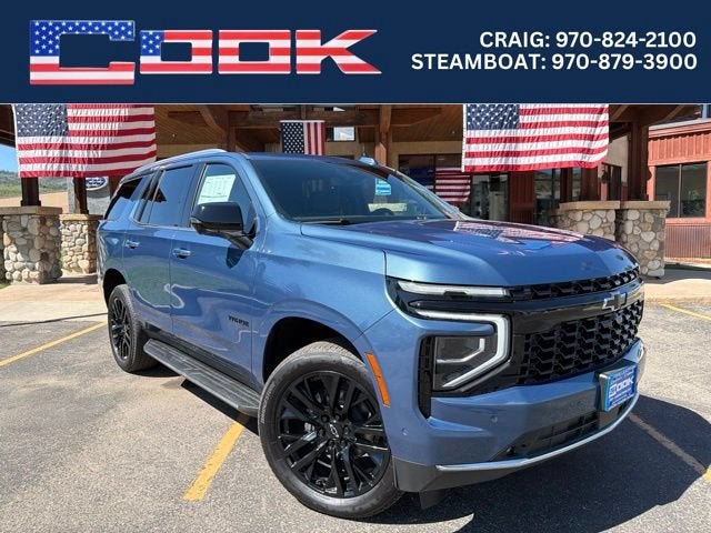 2026 Chevrolet Tahoe Premier in Lakeshore Blue Metallic — front three-quarter view