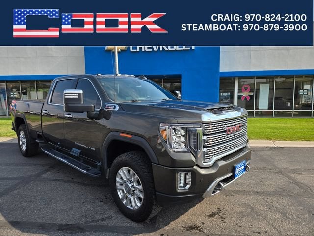 2022 GMC Sierra 3500 HD Denali in Forest Metallic — front three-quarter view