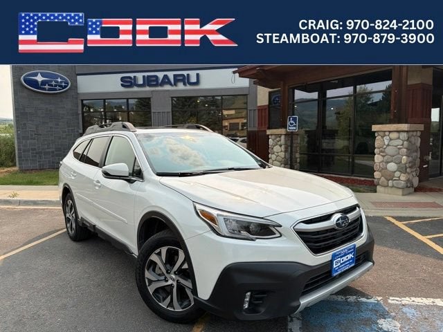 2020 Subaru Outback Limited in White — front three-quarter view