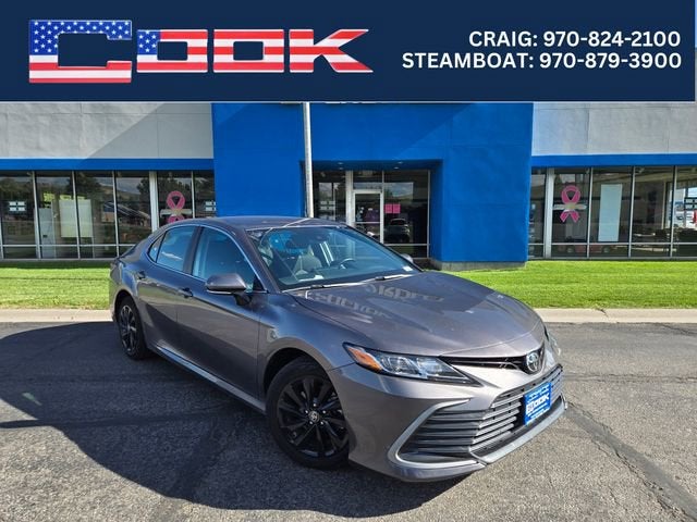 2024 Toyota Camry LE in Gray — front three-quarter view