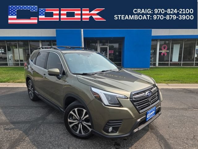 2023 Subaru Forester Limited in Green — front three-quarter view